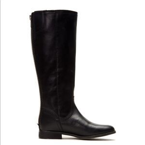 Frye Jolie Leather black back zip flat boots, size 9.5